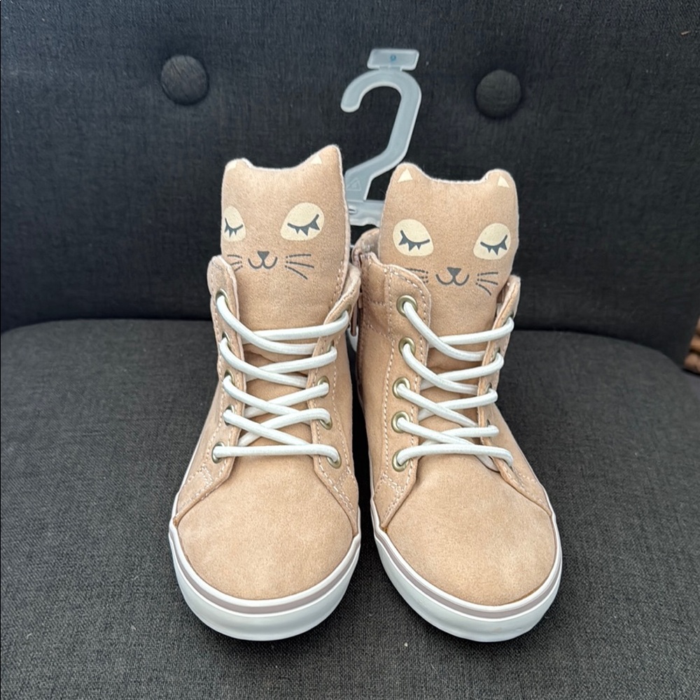 Old Navy Tan Sneakers with Whimsical Cat Design
